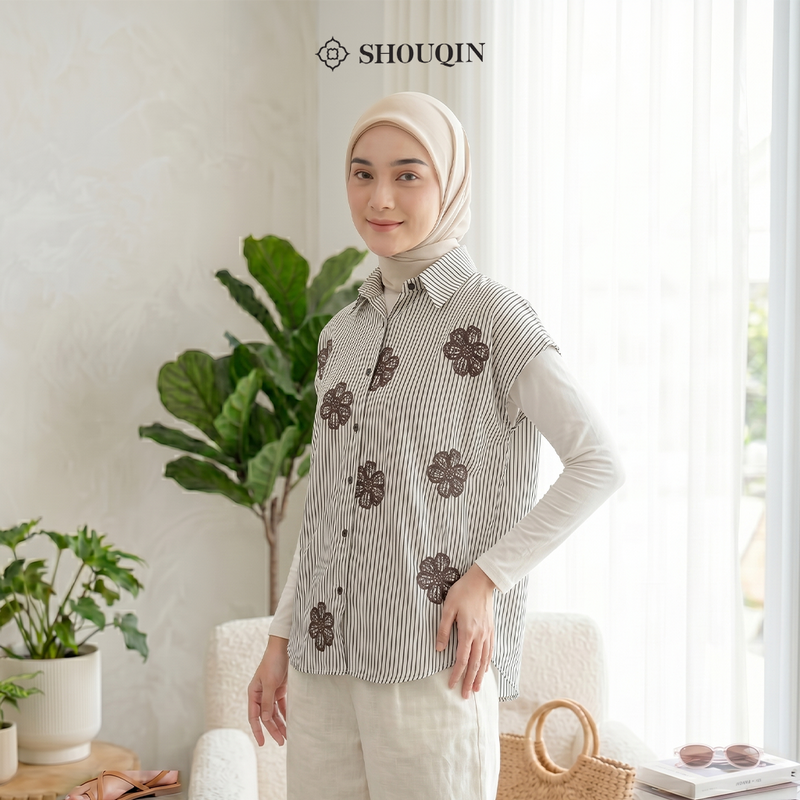 SHOUQIN Amber Shirt - Kemeja Blouse Motif Garis Wanita Casual Premium