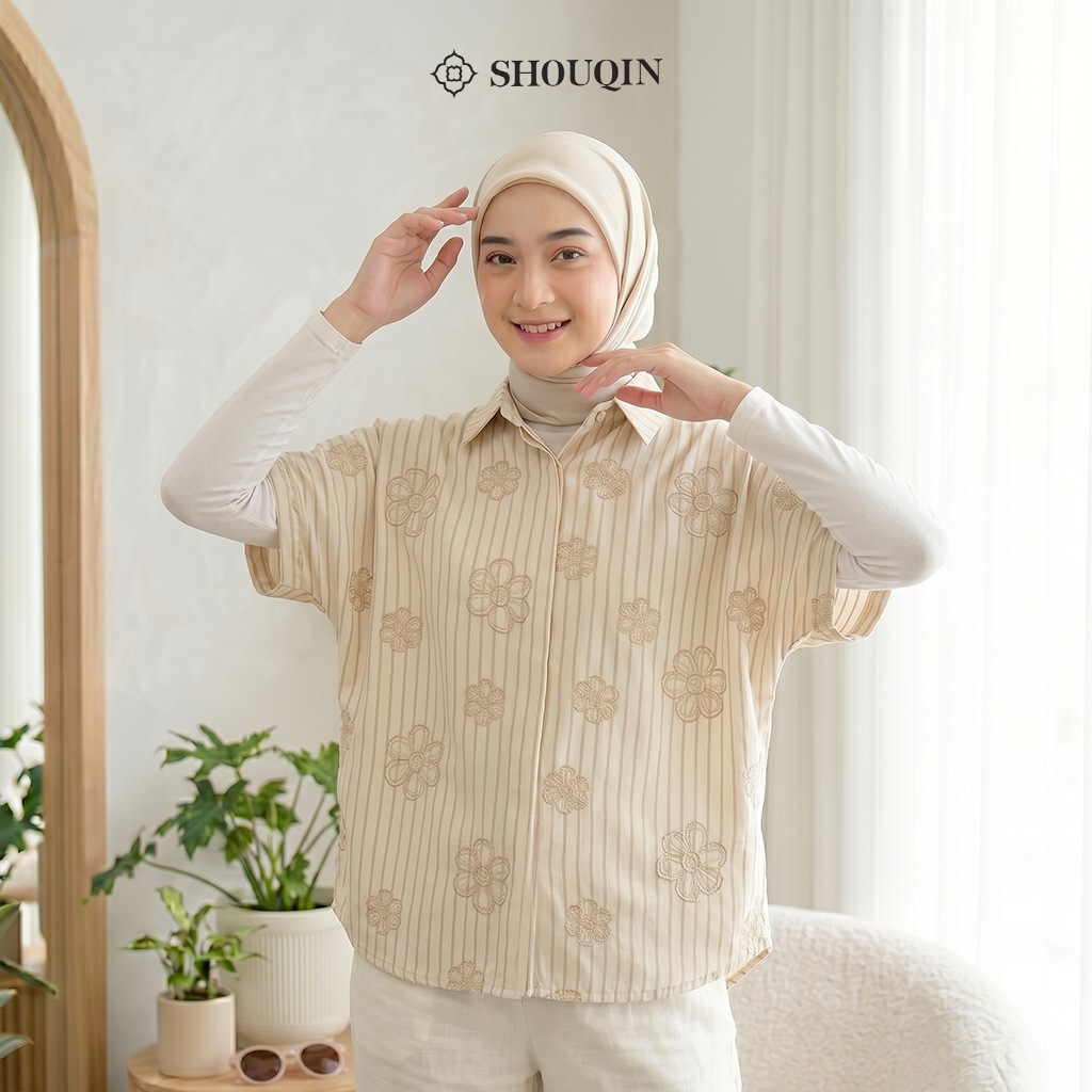 SHOUQIN Amber Shirt - Kemeja Blouse Motif Garis Wanita Casual Premium