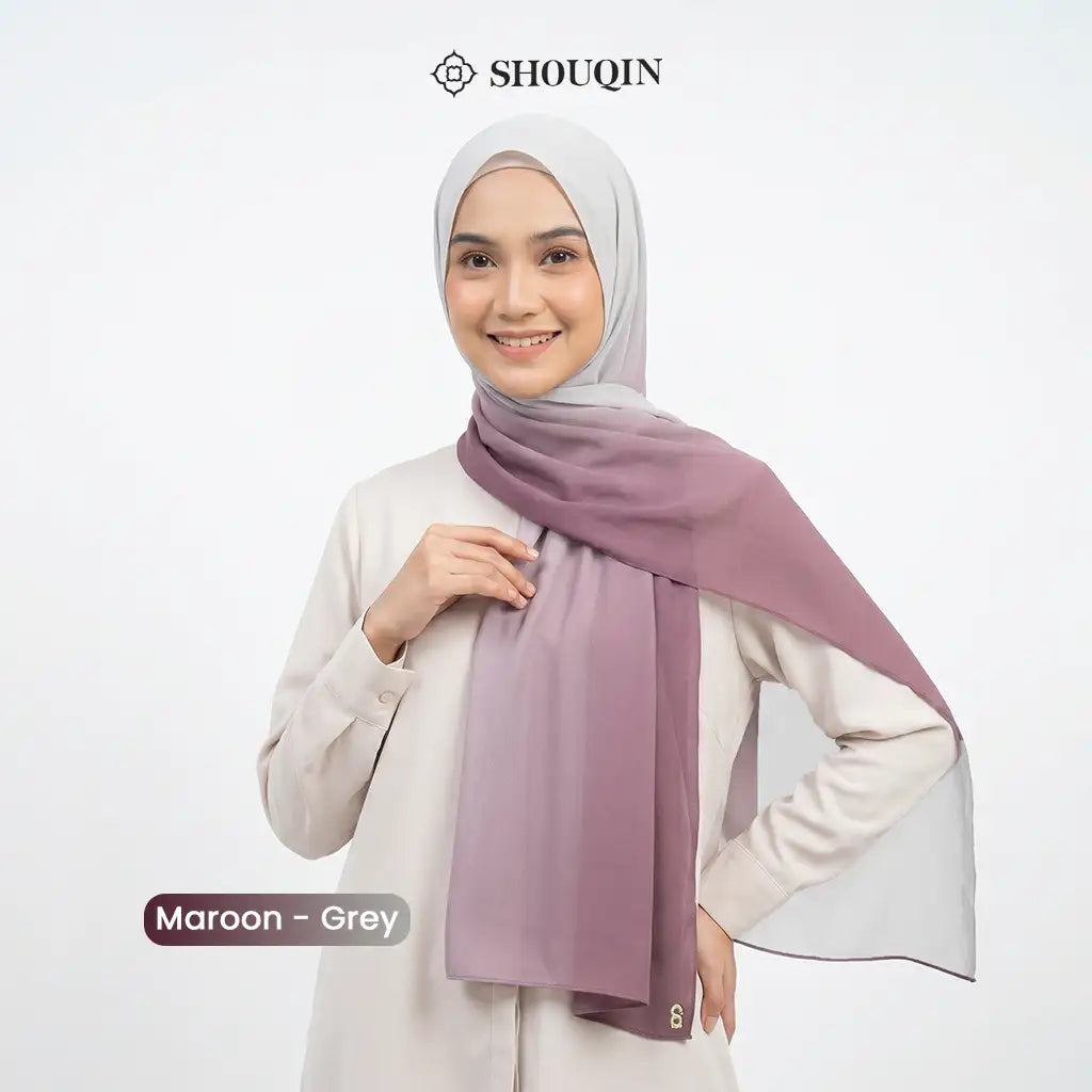 SHOUQIN Aurora Pashmina - Jilbab Pashmina Gradasi Ombre Two Tone Bahan Ceruty Baby Doll (Pashmina Effortless)