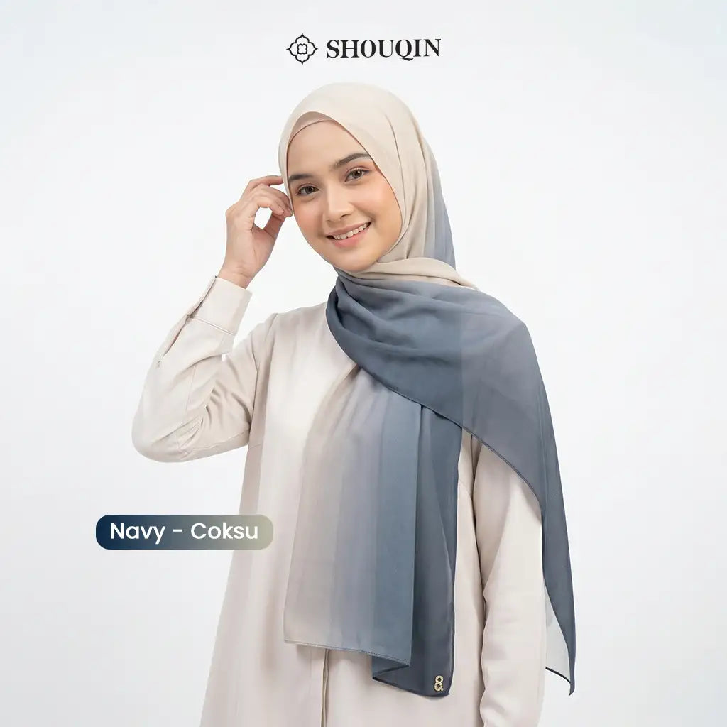 SHOUQIN Aurora Pashmina - Jilbab Pashmina Gradasi Ombre Two Tone Bahan Ceruty Baby Doll (Pashmina Effortless)